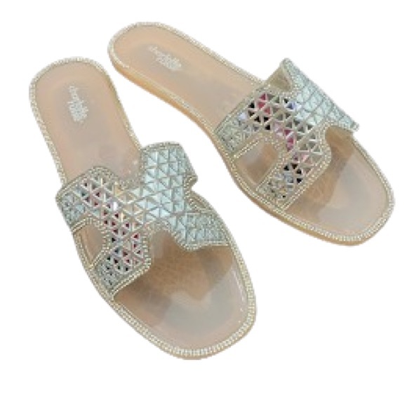 Mirrored Rhinestone Jelly Slide Flat Sandals Charlotte Russe - Picture 10 of 10